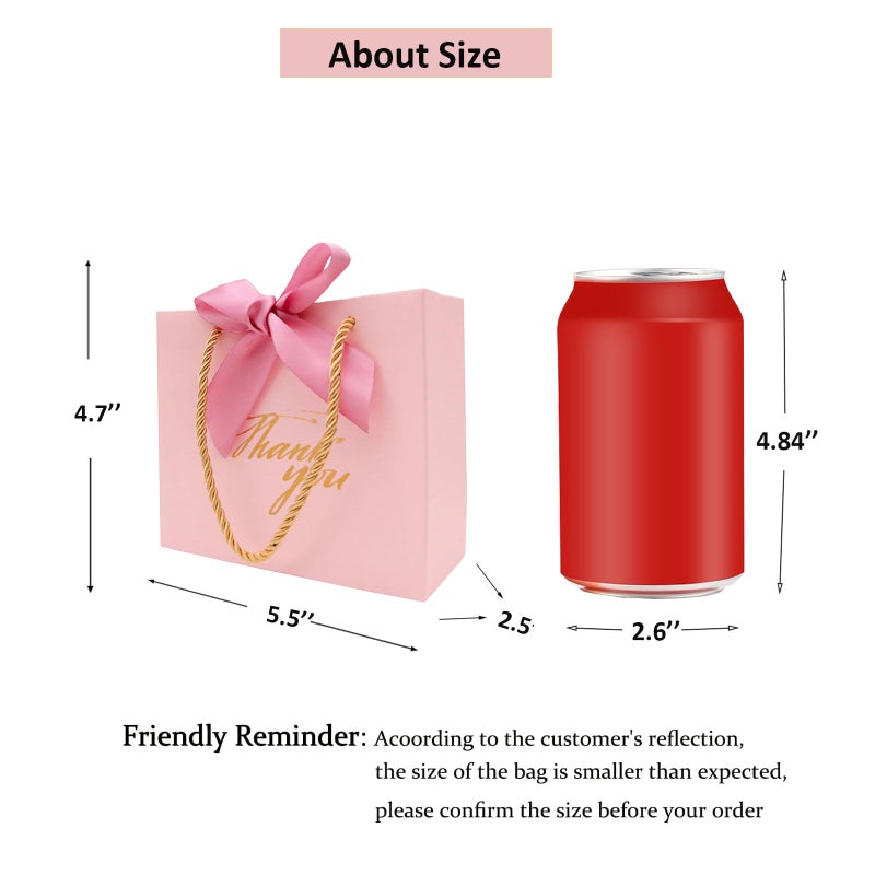 TKSBAG Pink Gift Bags-20 Pack Small Thank You Gift Bags With Handles-5.5 ' 'x 2.5 ' 'x4.7 ' ' Mini Gift Bags Bulk for Baby Shower  Birthday  Wedding - Image 2